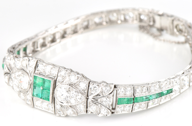 Platinum Diamond and Emerald Bracelet