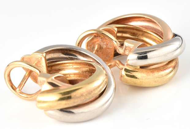 18K Cartier Tri-Color Trinity Earrings