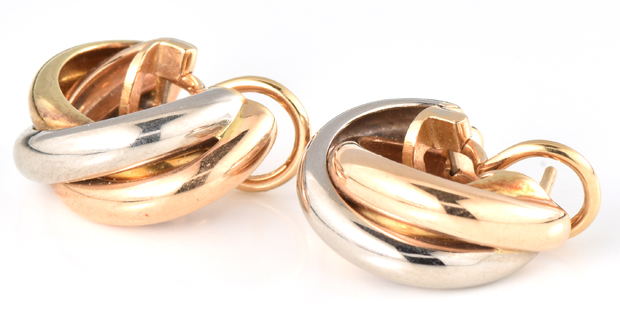18K Cartier Tri-Color Trinity Earrings