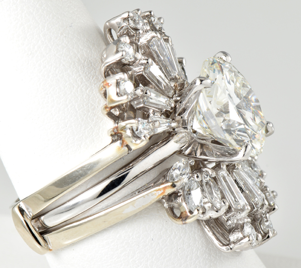 14K White Gold Diamond Ring and Guard with 5.05 Carat Round Brilliant, GIA #2201349208