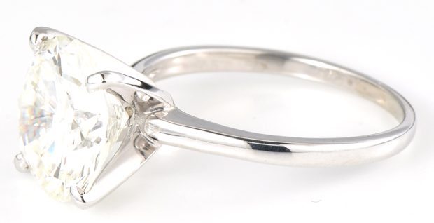 14K White Gold Diamond Ring and Guard with 5.05 Carat Round Brilliant, GIA #2201349208