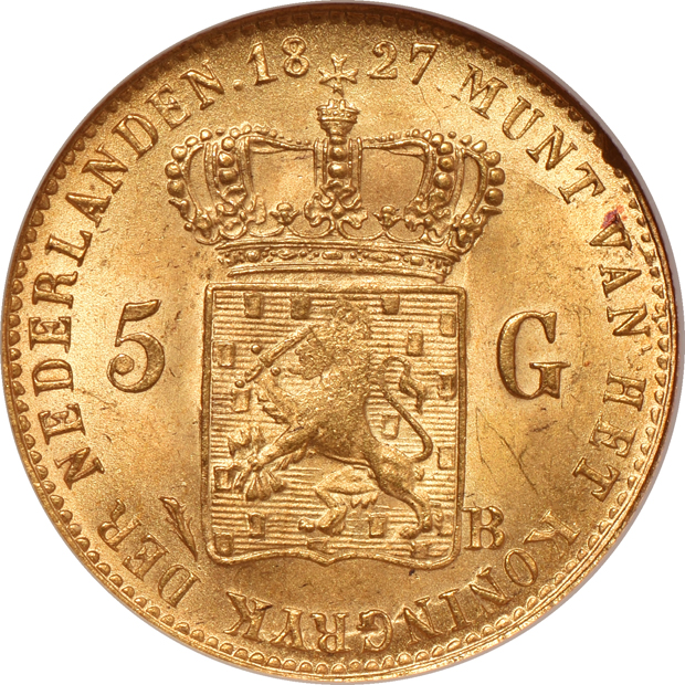 Netherlands - 1927-B 5 gulden - NGC MS-64 (no line)