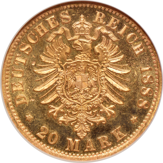 Germany - 1888 20 mark Y115A Prussia - NGC PR-64 (no line)