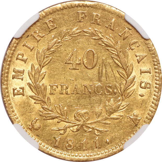 France - 1761-L ecu DAV-1331 XF details/cleaned, and an 1811-A/rooster gold 40 francs AU details/scratched, both NGC