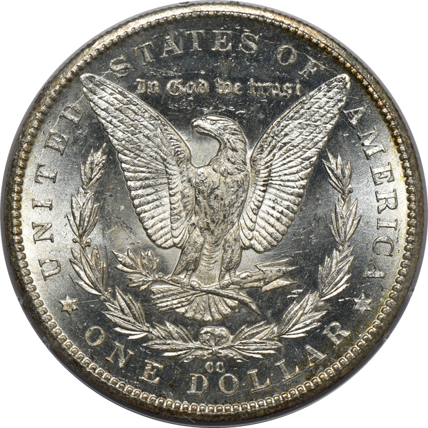 1883-CC MS-64, 1884-CC MS-63, and an 1884-CC MS-63PL, all PCGS (rattler) CAC