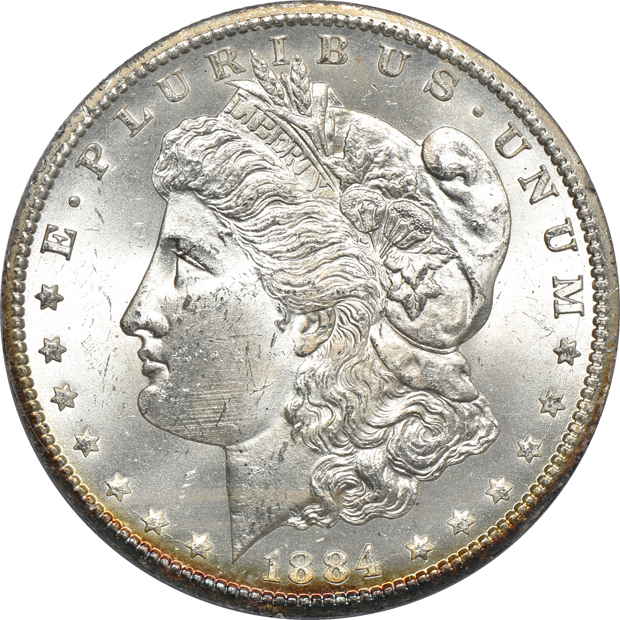 1883-CC MS-64, 1884-CC MS-63, and an 1884-CC MS-63PL, all PCGS (rattler) CAC