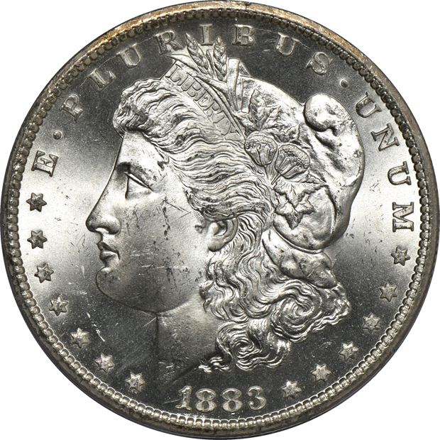 1883-CC MS-64, 1884-CC MS-63, and an 1884-CC MS-63PL, all PCGS (rattler) CAC