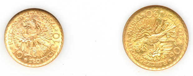 Poland - 1025-1925 10 zlotych, and a 1025-1925 20 zlotych, in a Capital Plastics holder
