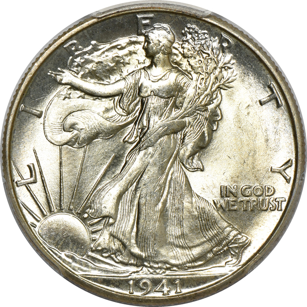 Four certified Walking Liberty half-dollars