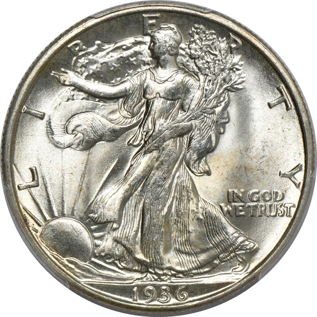 Four certified Walking Liberty half-dollars