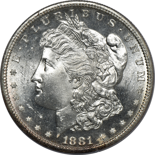 Eight Morgan silver dollars, all PCGS MS-64 (rattler) CAC