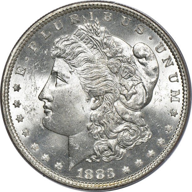 Eight Morgan silver dollars, all PCGS MS-64 (rattler) CAC