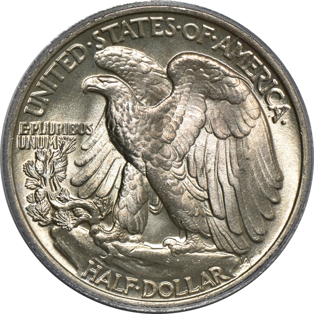 Four half-dollars and a two-cent piece, all PCGS (four rattler, one doily) CAC