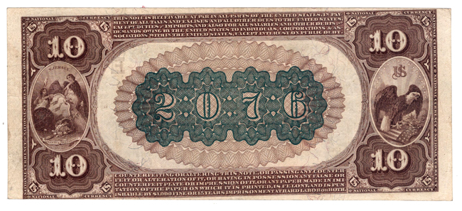 1882 $10 Brown Back - Dover, NJ Charter #2076 - XF