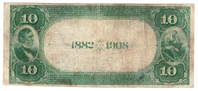 1882 $10 Date Back - Greensburg, IN Charter #5234 - F