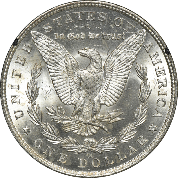 1882-CC GSA MS-63, 1883-CC GSA MS-63, and an 1883-CC GSA MS-64+, all NGC CAC