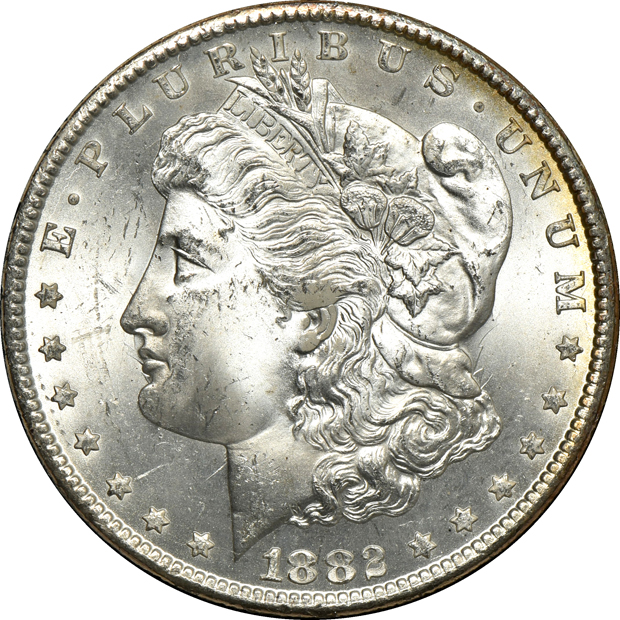 1882-CC GSA MS-63, 1883-CC GSA MS-63, and an 1883-CC GSA MS-64+, all NGC CAC