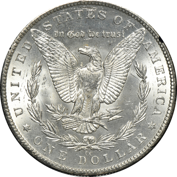 1882-CC GSA MS-63, 1883-CC GSA MS-63, and an 1883-CC GSA MS-64+, all NGC CAC