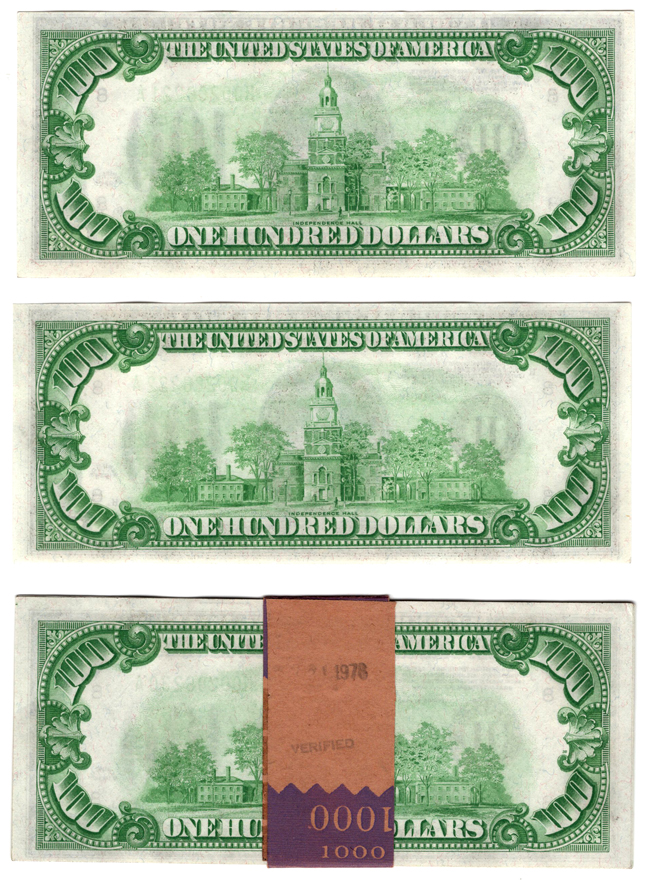 Run of ten 1934 $100 St. Louis Light Green Seal Fr# 2152H - ChCU