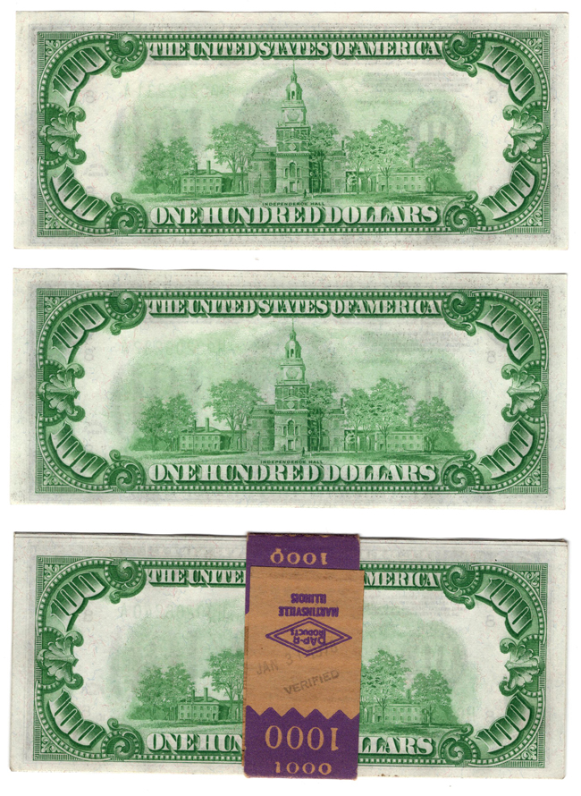 Run of ten 1934 $100 St. Louis Light Green Seal Fr# 2152H - ChCU