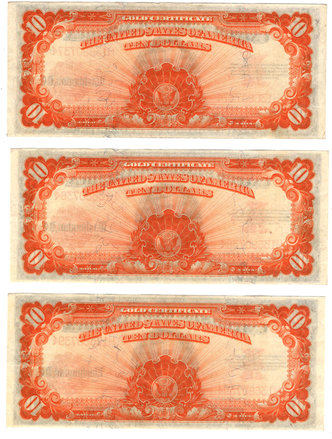 Run of fourteen 1922 $10 Fr# 1173 - AU