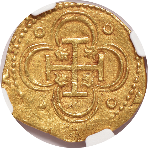 Spain - (1556-98)-S D 2 escudos square D Seville - Phillip II - NGC AU-58