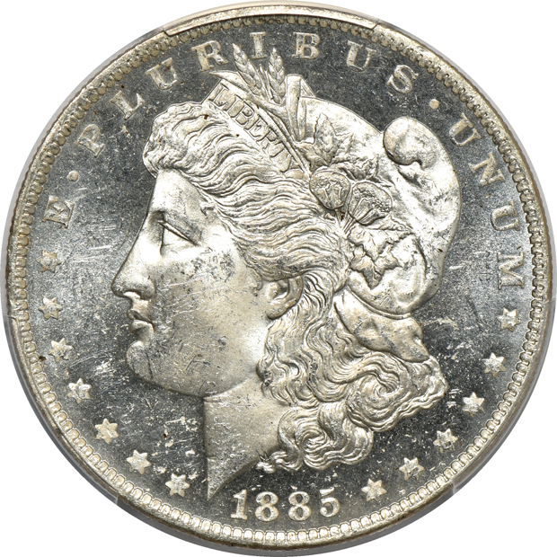 1883-CC and an 1885-O, both PCGS MS-64DMPL