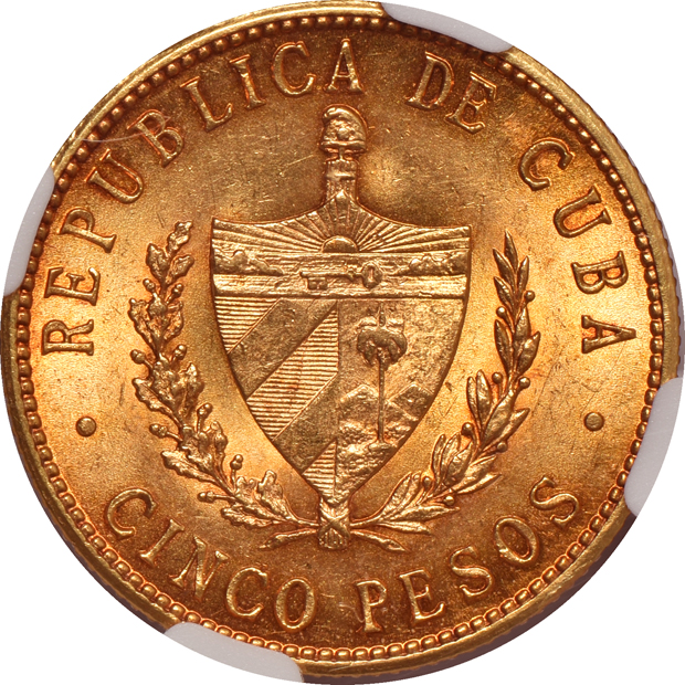 Cuba - 1915 5 pesos - NGC MS-63