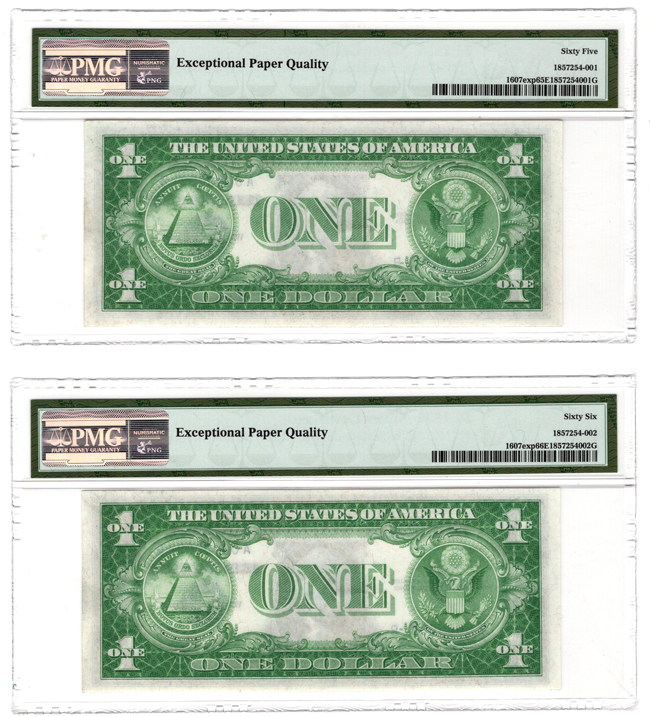 Run of six low serial number 1935 $1 Fr# 1607exp - all PMG EPQ