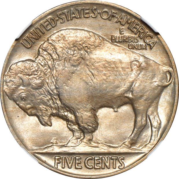 Five Buffalo nickels, all NGC CAC