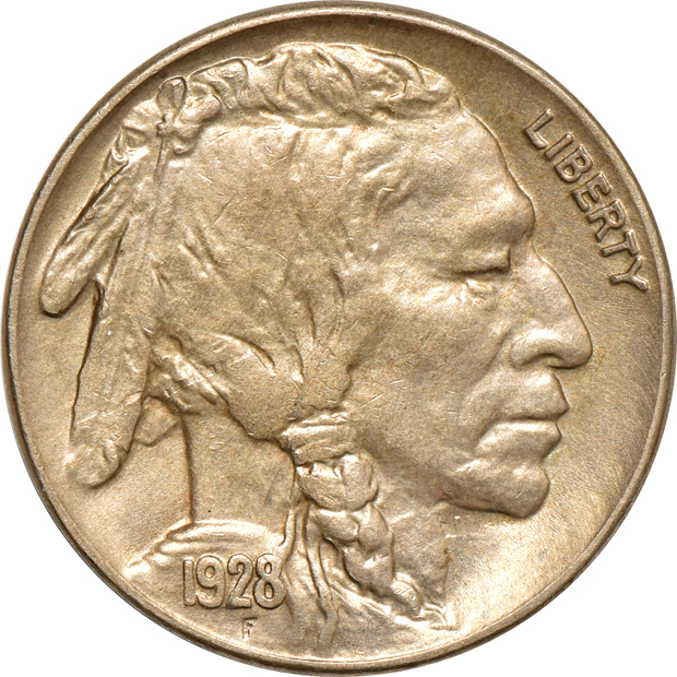 Ten Buffalo nickels, as described