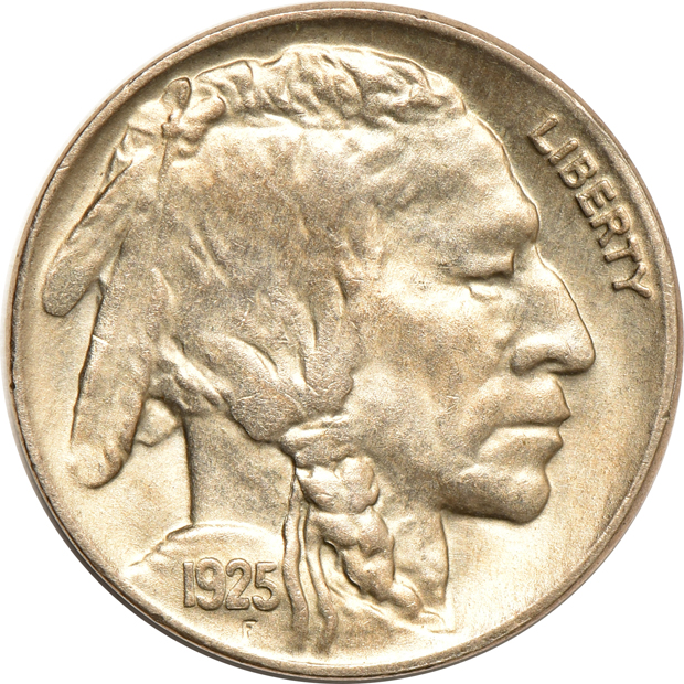 Ten Buffalo nickels, as described
