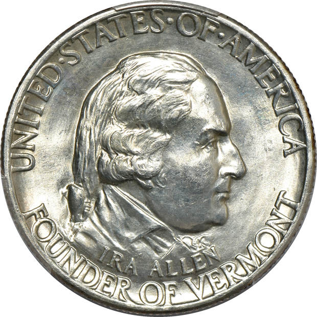1927 Vermont MS-64, 1935 Connecticut MS-64+, and a 1936-D San Diego MS-65+, all PCGS CAC