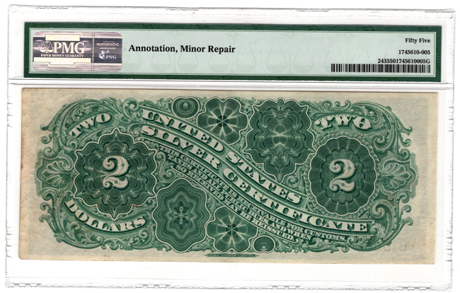 1886 $2 Fr# 243 - PMG AU-55/annotation/minor repair