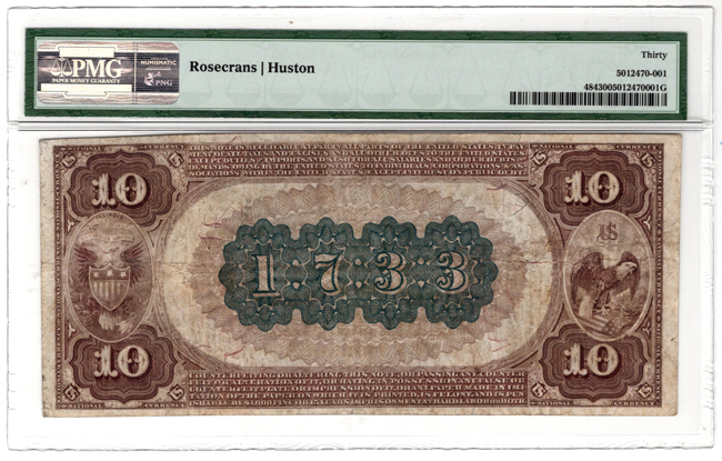 1882 $10 Brown Back - Springfield, IL Charter #1733 - PMG VF-30