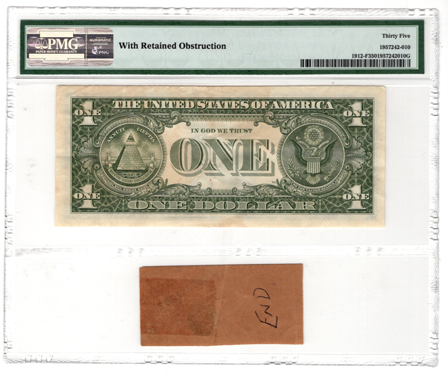 Error Currency - 1981A $1 Federal Reserve Note Atlanta Fr# 1912-F with retained obstruction printing error - PMG VF-35