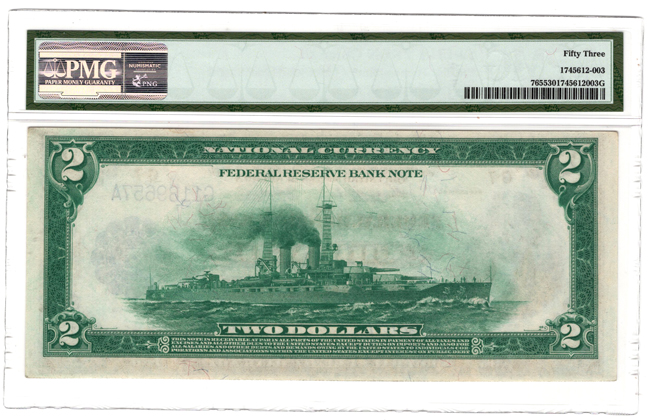 1918 $2 Chicago Battleship Fr# 765 - PMG AU-53