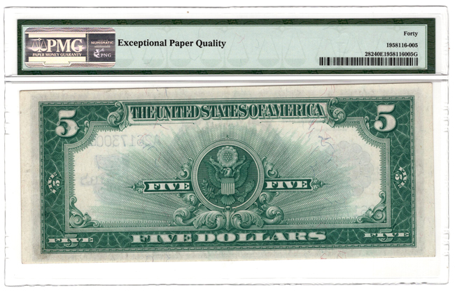 1923 $5 Porthole Fr# 282 - PMG XF-40 EPQ