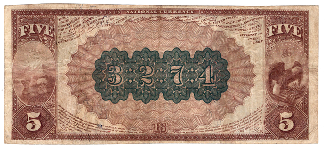 1882 $5 Brown Back - Bucyrus, OH Charter #3274 - VF