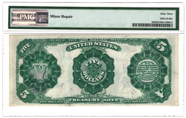 1891 $5 Fr# 362 - PMG ChCU-63/minor repair