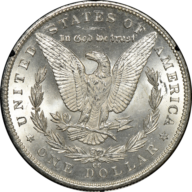 1883-CC GSA MS-63 PL, and two 1884-CC GSA MS-63, all NGC CAC