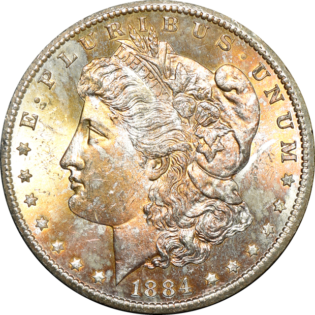 1883-CC GSA MS-63 PL, and two 1884-CC GSA MS-63, all NGC CAC