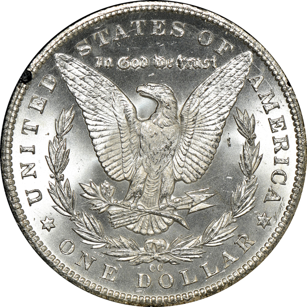 1883-CC GSA MS-63 PL, and two 1884-CC GSA MS-63, all NGC CAC