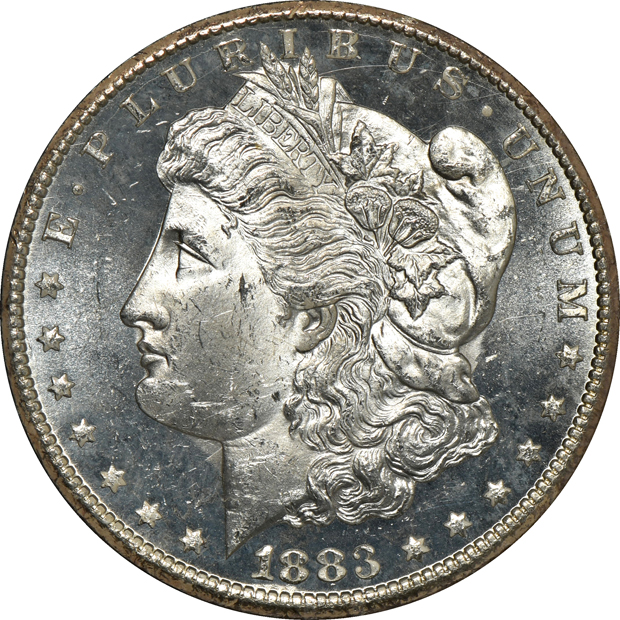 1883-CC GSA MS-63 PL, and two 1884-CC GSA MS-63, all NGC CAC