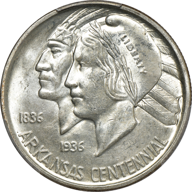 Four silver commemorative half-dollars certified by PCGS