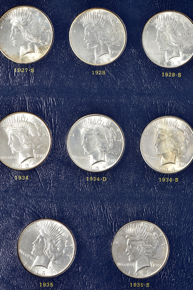 Complete collection of Peace dollars in a Whitman Classic 9130 album