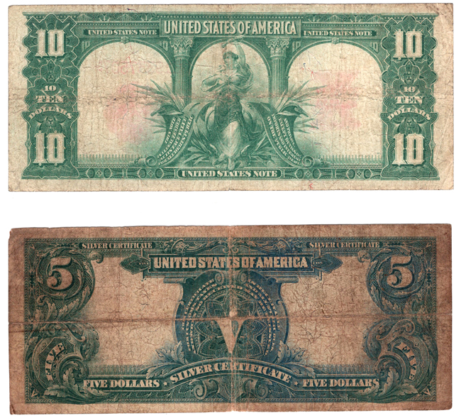 1899 $5 Chief Fr# 121 - F, and a 1901 $10 Bison Fr# 271 - VG