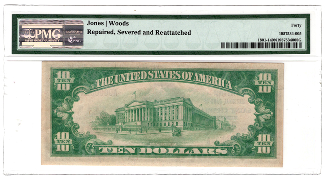 Serial Number 1 1929 $10 Type 1 - Saint Charles, MO Charter #260 - PMG XF-40/repaired/severed and reattached