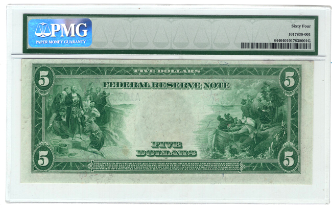 1914 $5 Boston Blue Seal Fr# 844 - PMG ChCU-64