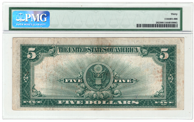 1923 $5 Porthole Fr# 282 - PMG VF-30